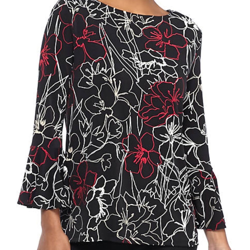 XL The Limited Black Print Bell Sleeve Top